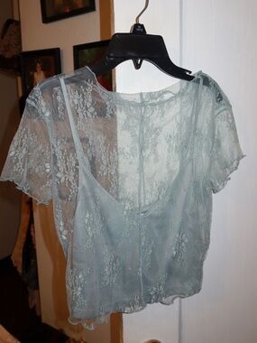 Light Blueish/Grayish Lace Cropped Top